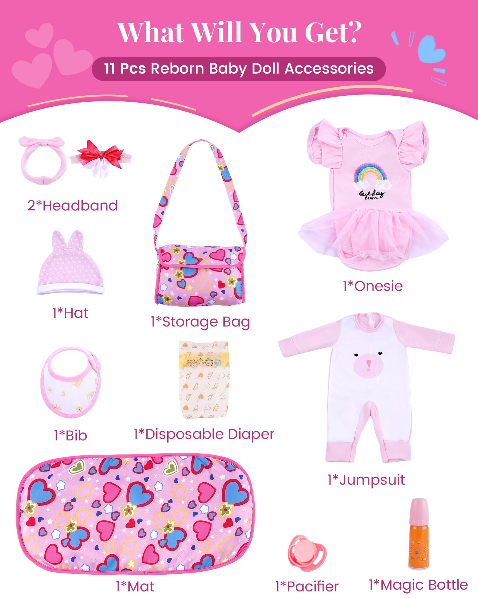 BABESIDE 11pcs doll clothes playset nursing pad — supports nurturing play scenarios