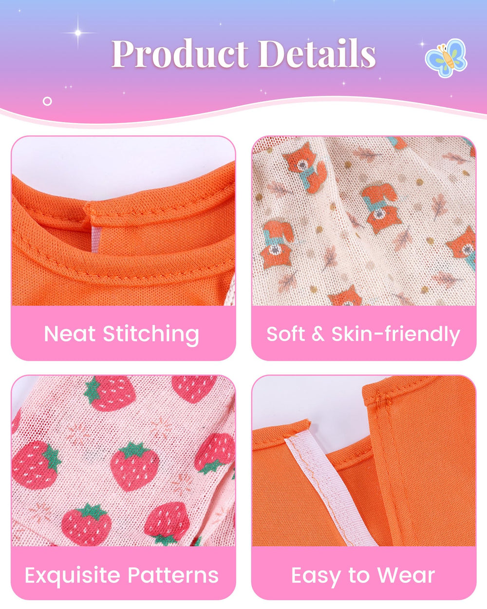 BABESIDE soft fabrics and easy closures on dresses for 14–18 inch dolls.