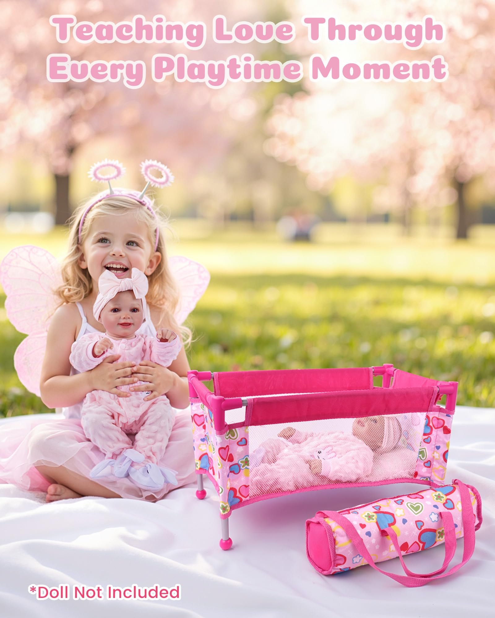 BABESIDE 18-inch compatible crib fits reborn dolls for cozy nap time.