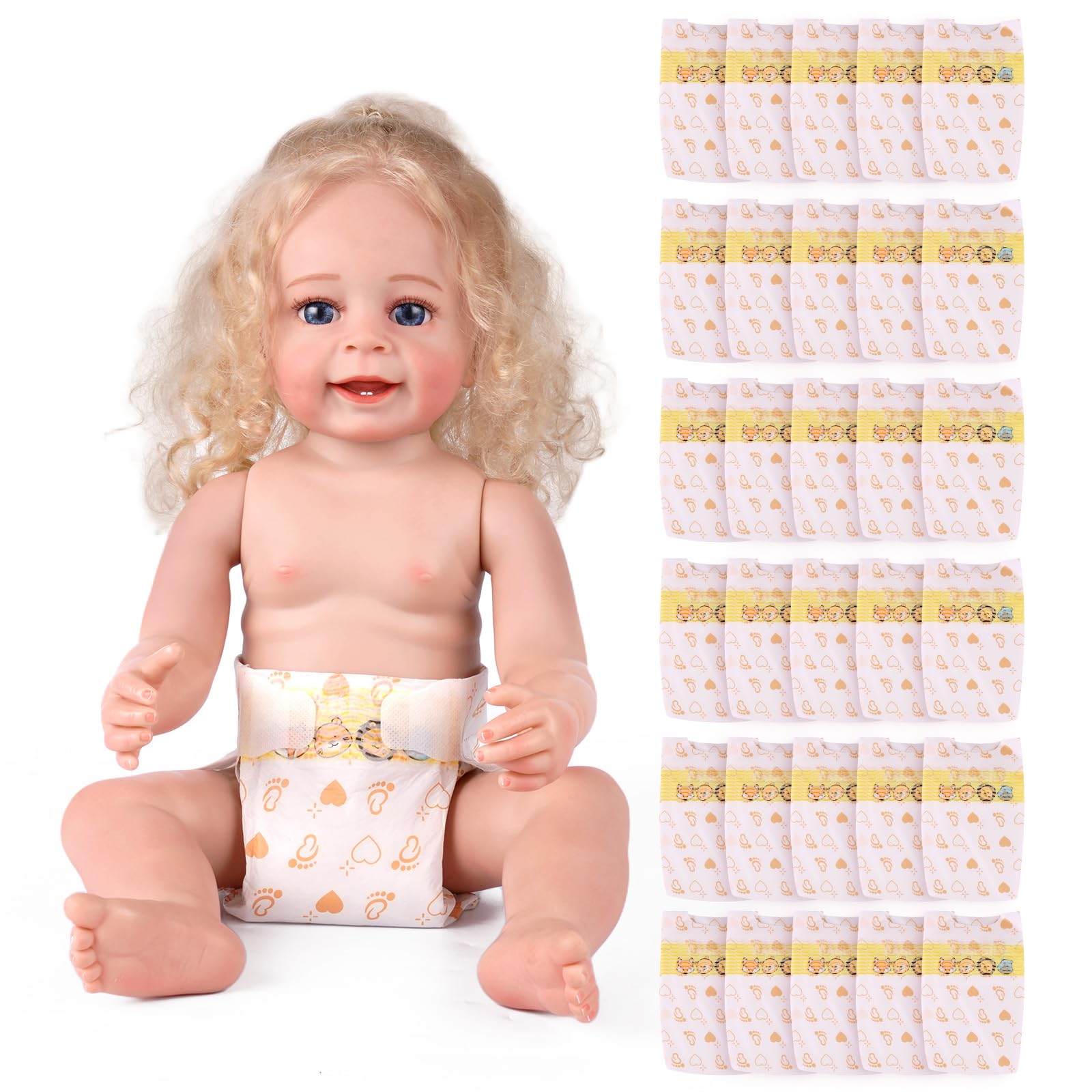 BABESIDE 30-piece reborn doll diaper set front view for 17-24 inch dolls.