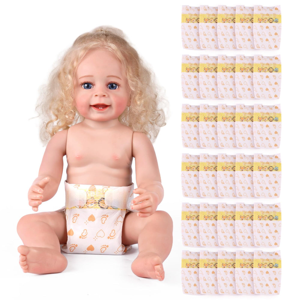 BABESIDE 30-piece reborn doll diaper set front view for 17-24 inch dolls.