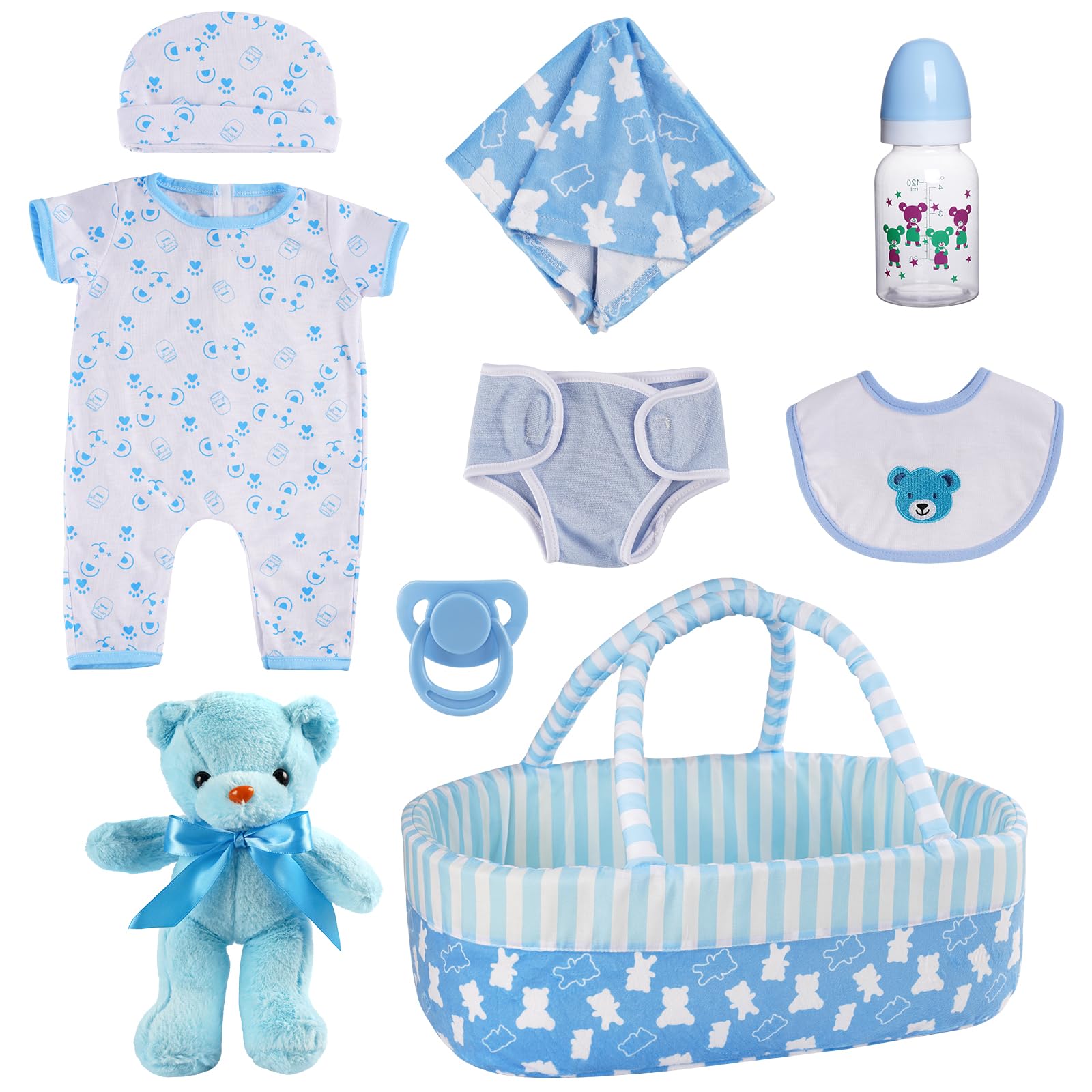 BABESIDE 9pcs reborn doll clothes bassinet for easy storage and transport.