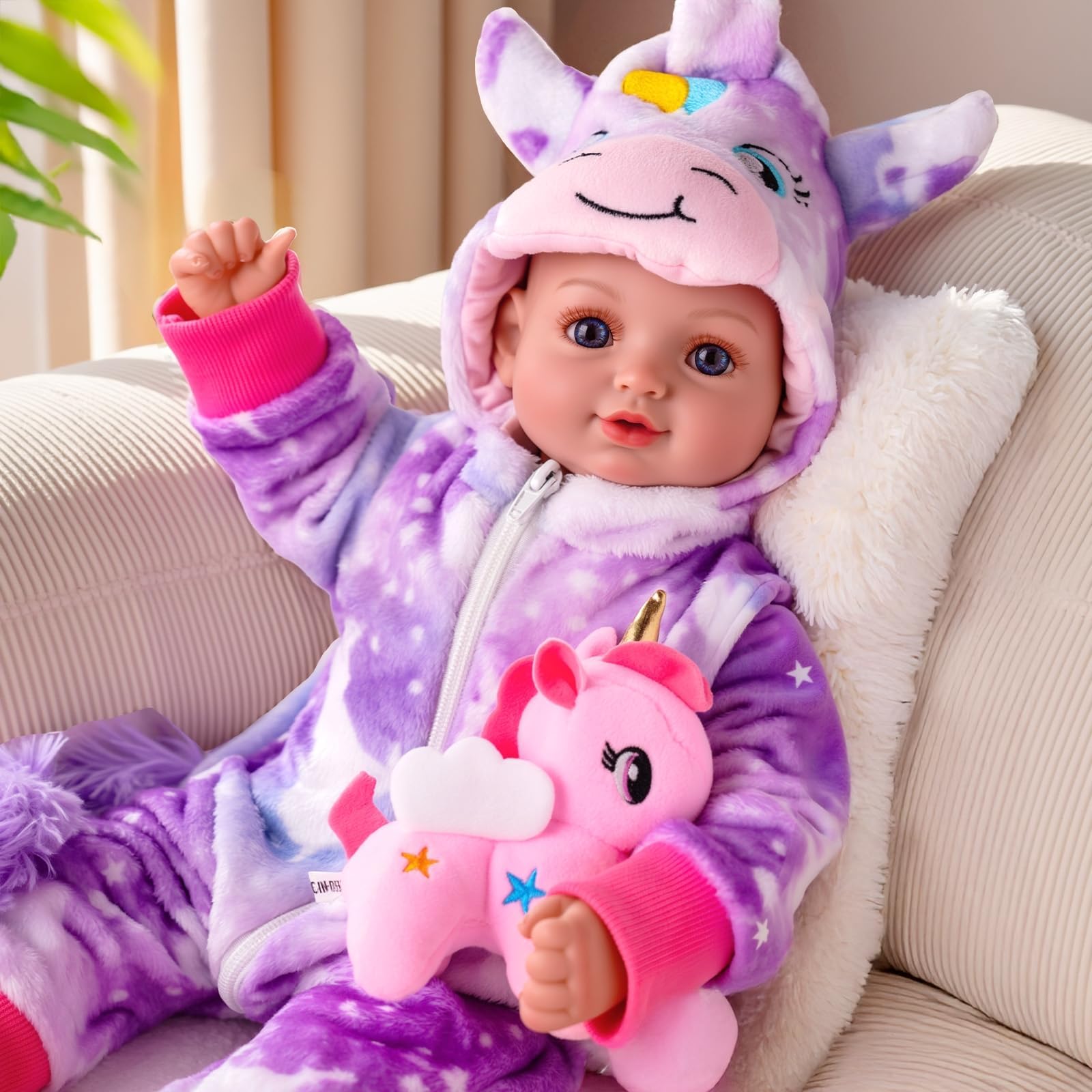 BABESIDE 15-inch unicorn-outfit doll for imaginative play and gentle nurturing.