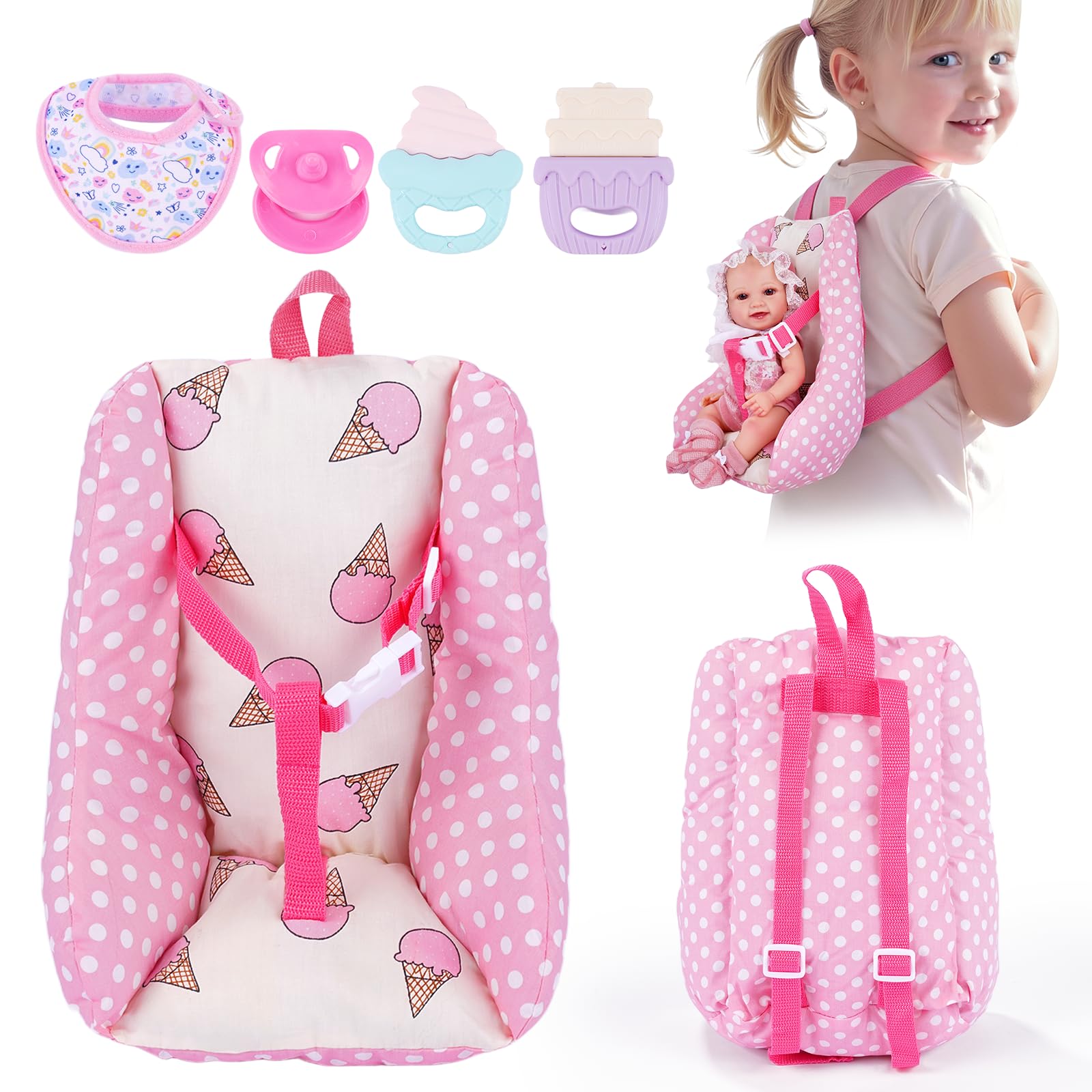 BABESIDE baby doll carrier seat helps kids practice care skills during pretend play.
