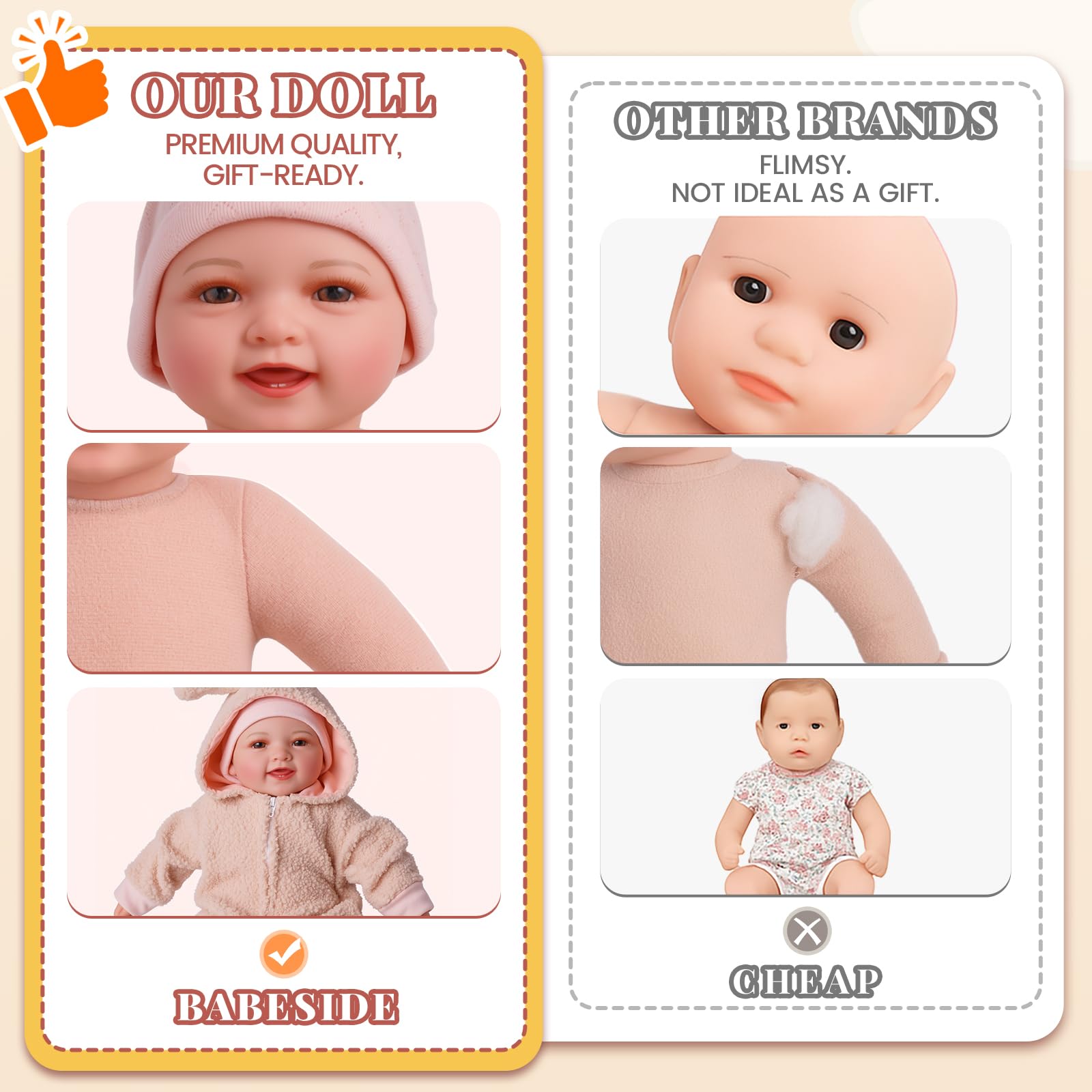BABESIDE baby doll face with sparkling eyes and rosy cheeks for storytelling