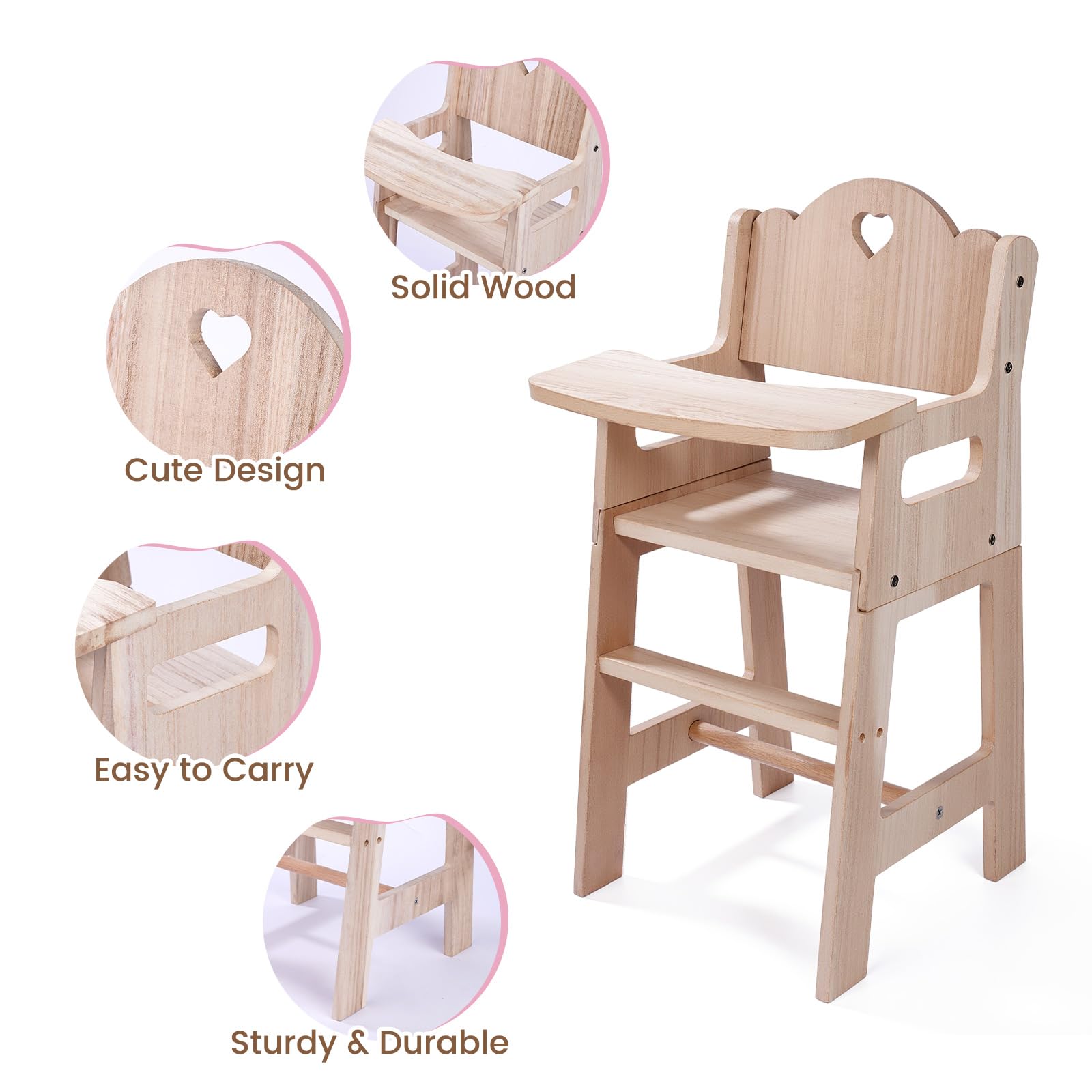 Fits up to 20-inch dolls for realistic mealtime pretend play.