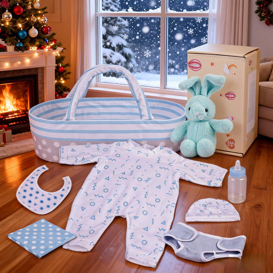 BABESIDE blue bassinet for 17-22 inch reborn dolls, ideal for bedtime and travel.