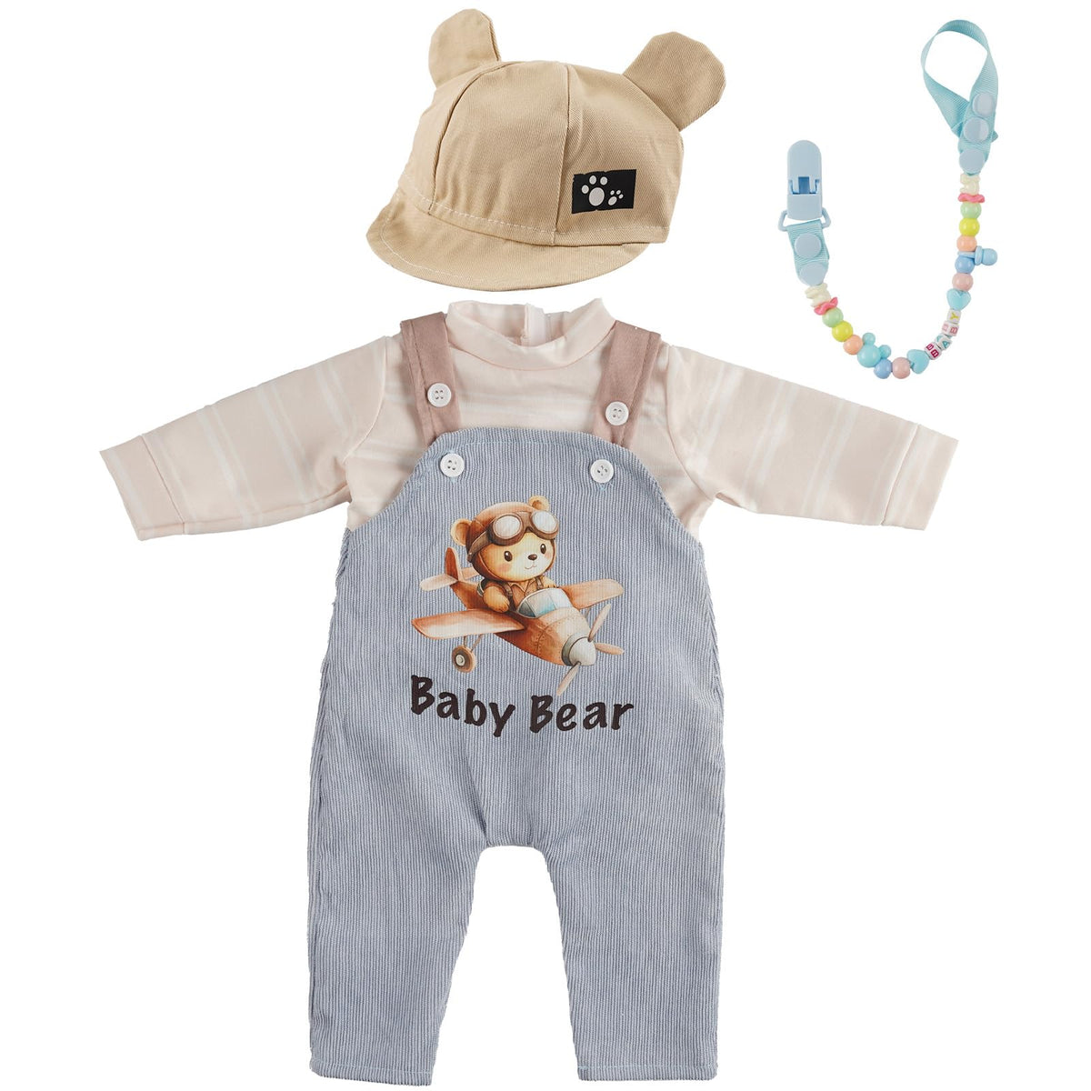 BABESIDE bear-overalls blue for 17-22 inch reborn dolls, easy dressing during play