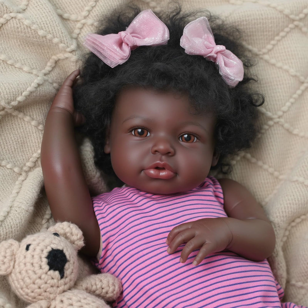 BABESIDE Black Reborn hair and lashes detail – hand-painted features boost realism for bonding