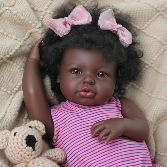 BABESIDE Black Reborn hair and lashes detail – hand-painted features boost realism for bonding