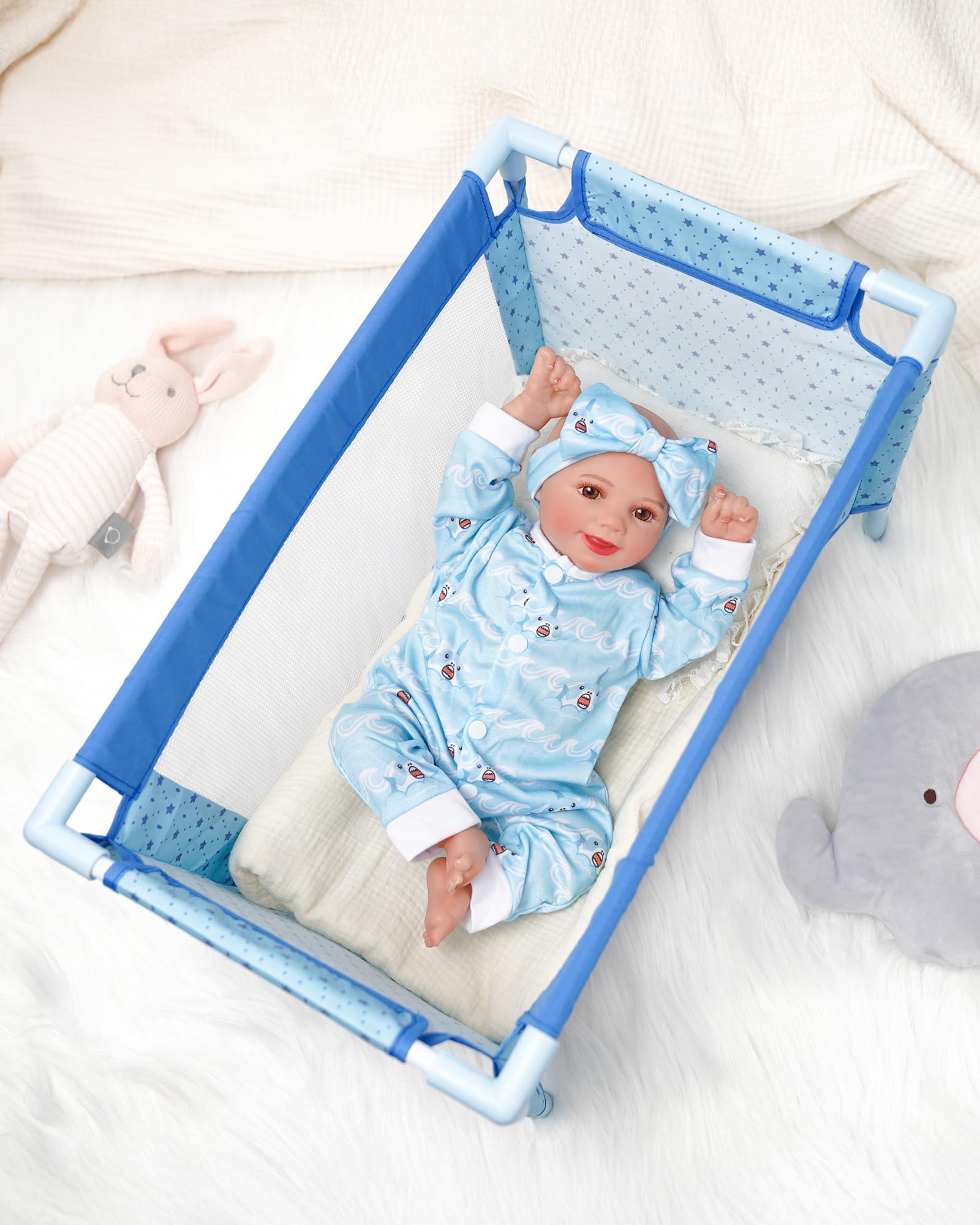 BABESIDE blue animal-graphic doll bed for imaginative play