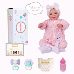 Babeside complete accessory set includes outfit, bottle, rattles, diaper, birth certificate.