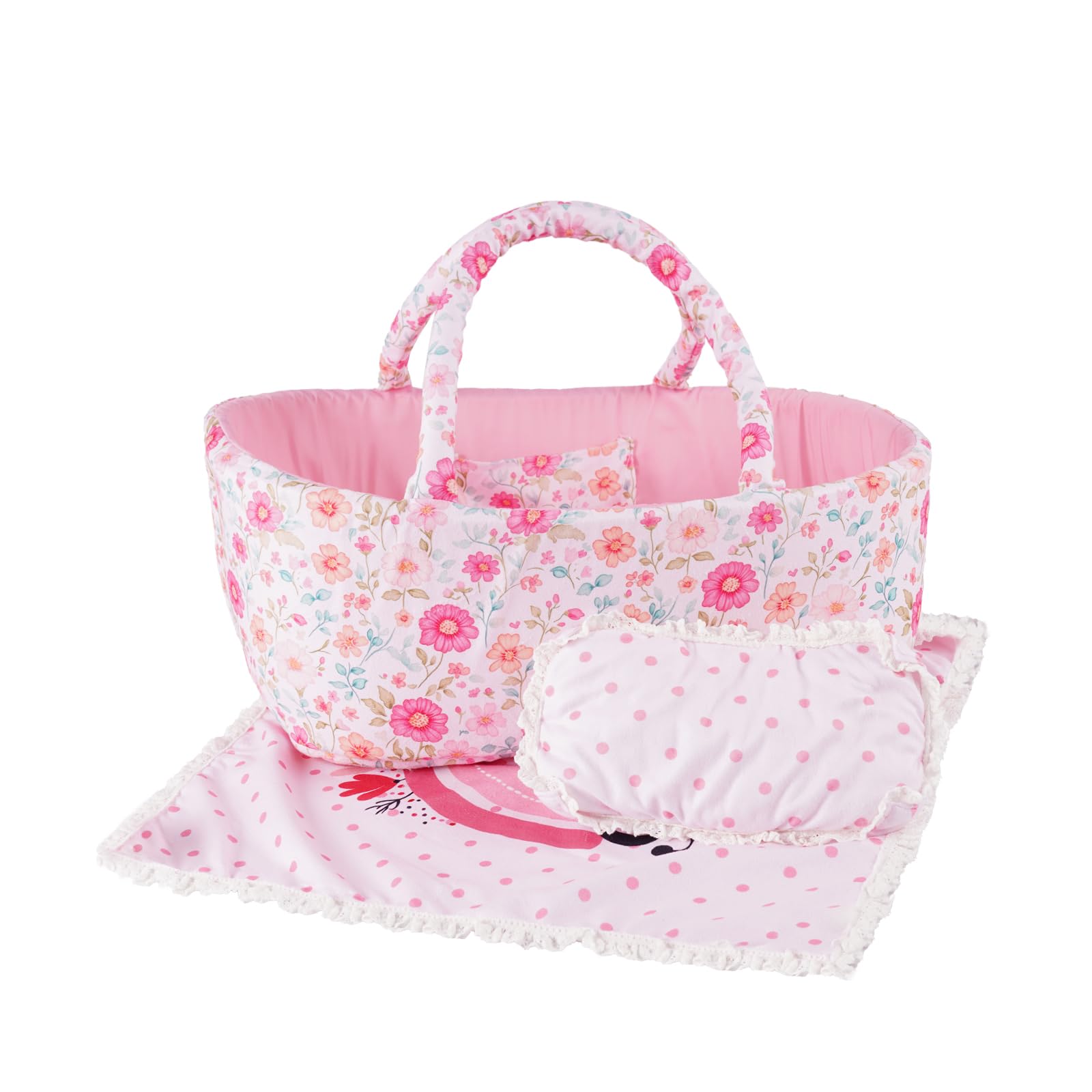 BABESIDE doll bassinet pink foldable for 17-22 inch dolls