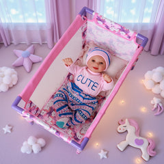 BABESIDE purple doll bed with playful animal graphic for kids.