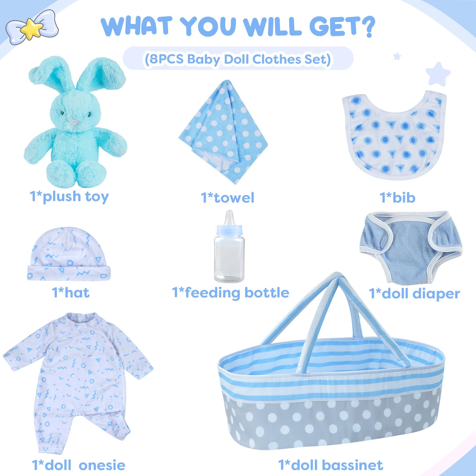 BABESIDE doll onesie with star pattern for easy dressing and playful style.
