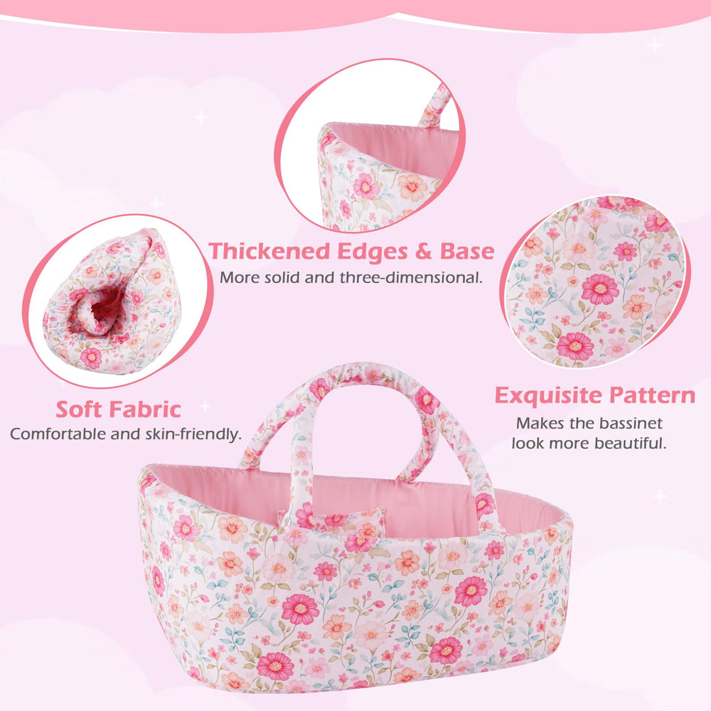 BABESIDE floral-pattern doll crib adds lifelike styling to reborn dolls