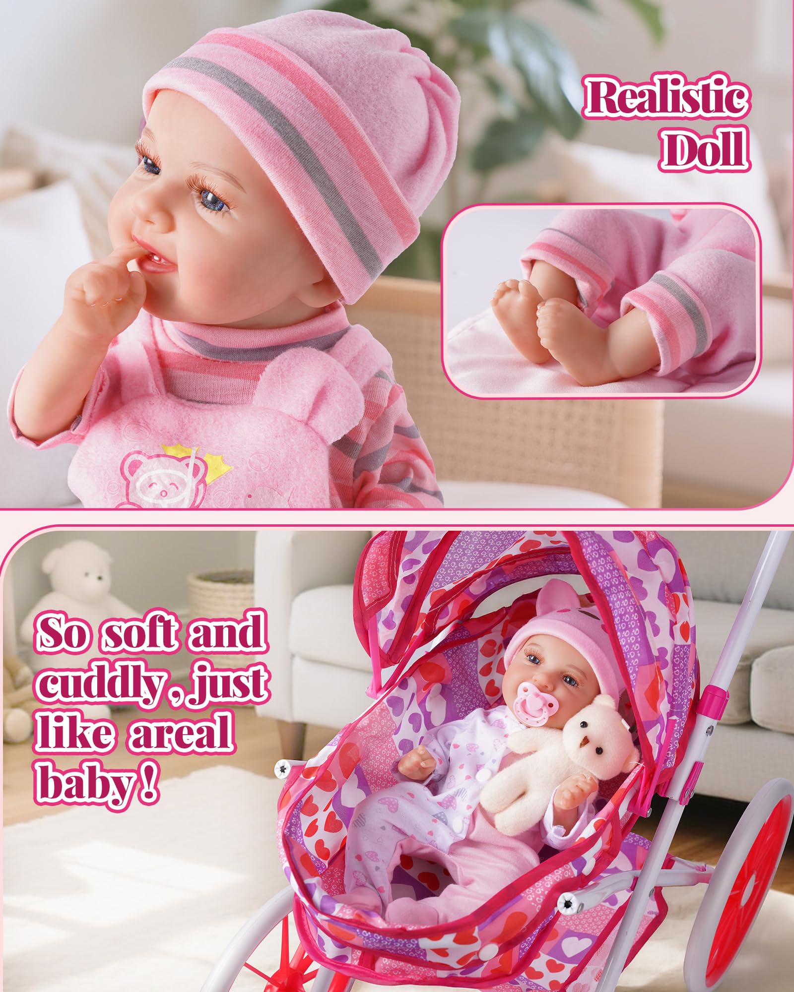 BABESIDE foldable sunshade on the doll stroller for shade during play