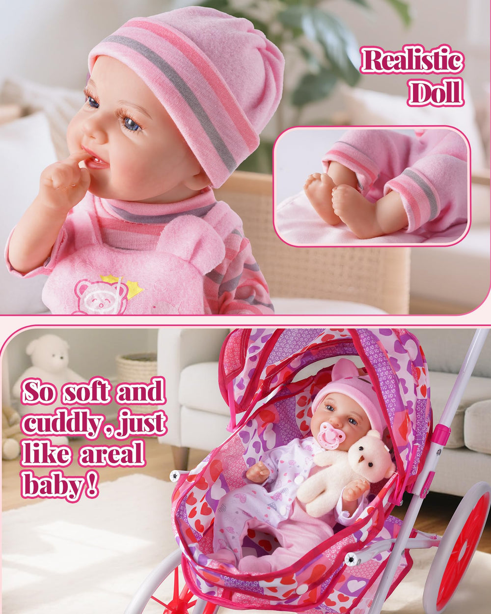 BABESIDE foldable sunshade on the doll stroller for shade during play