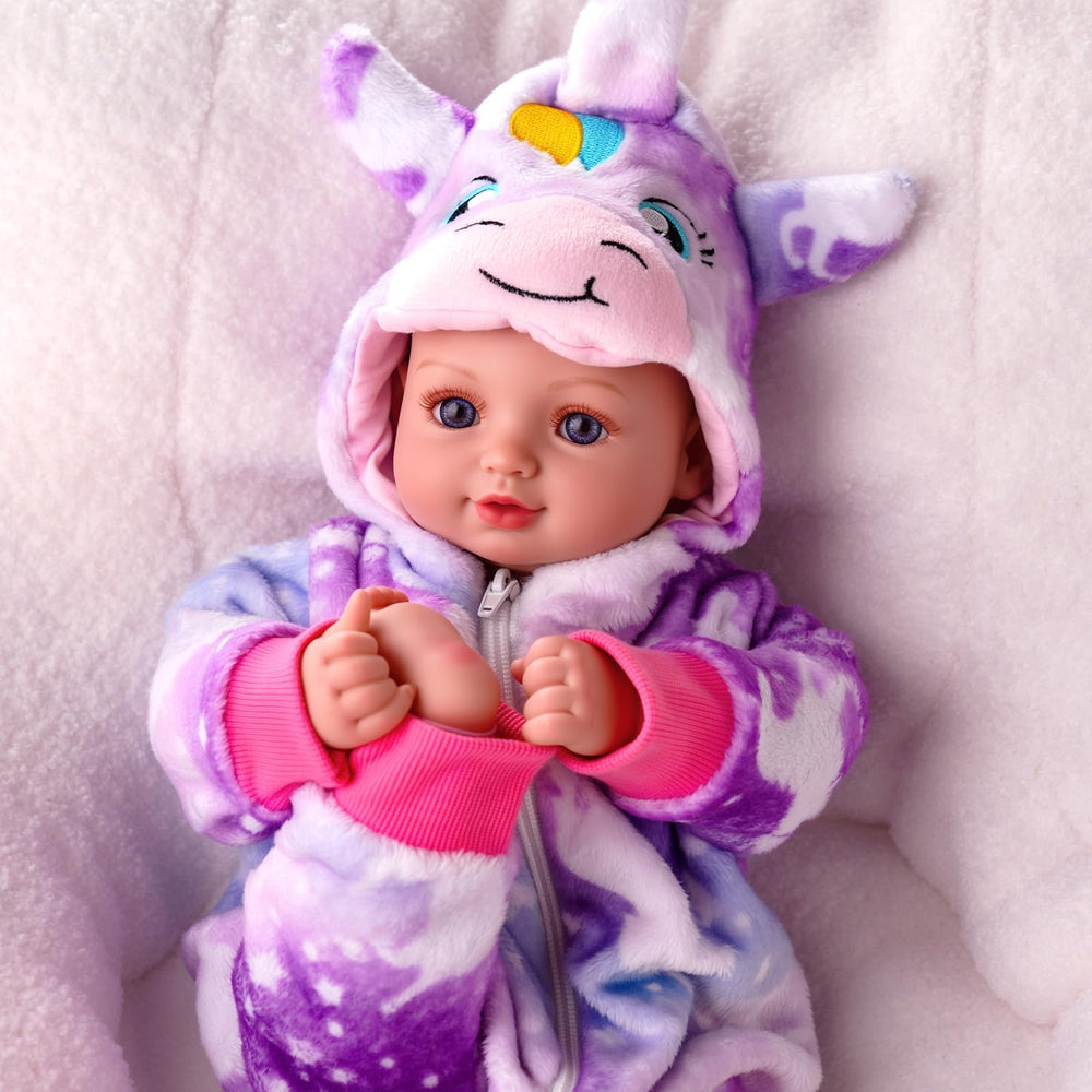 BABESIDE hand-rooted lashes and painted lips enhance realistic doll appeal.