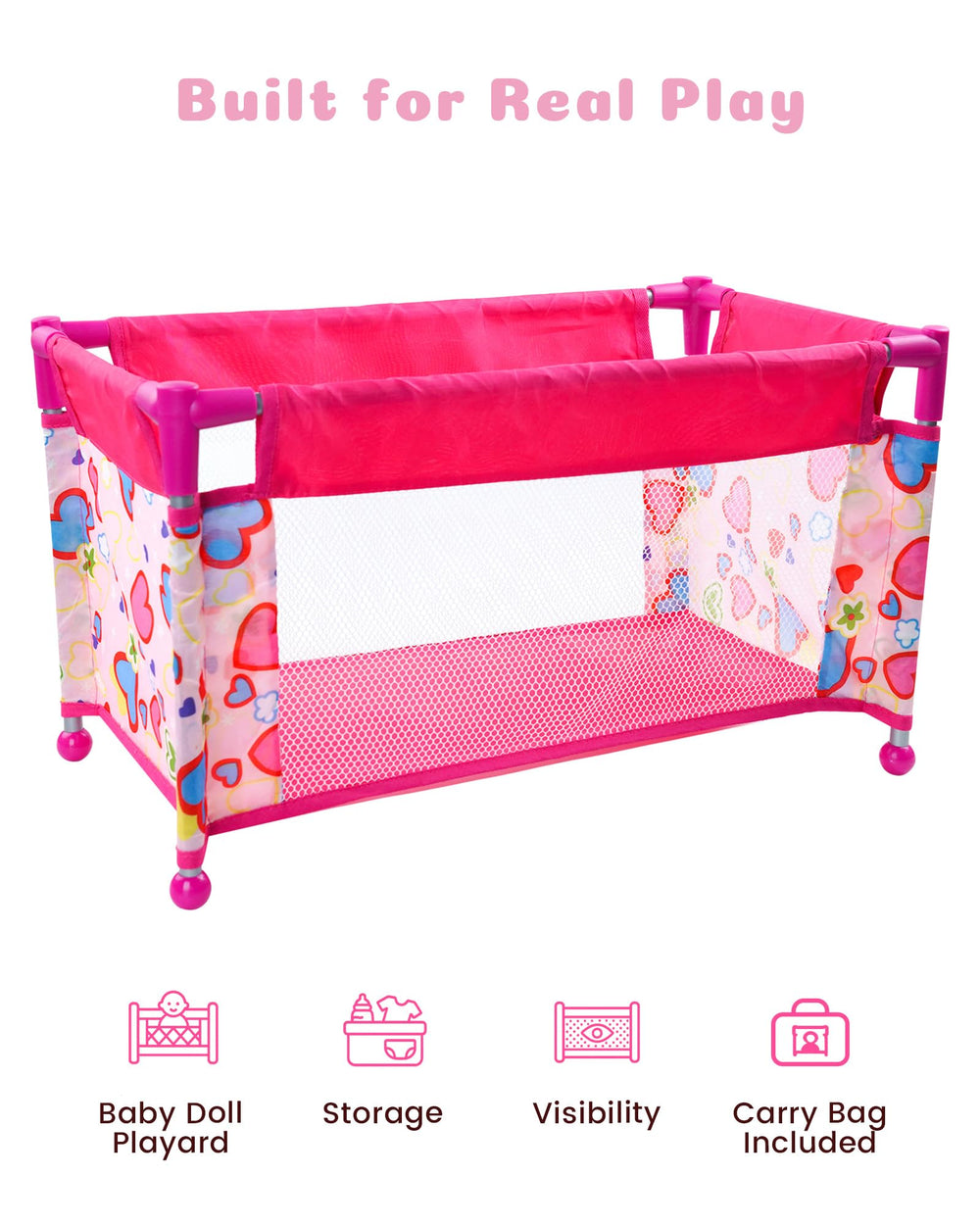 BABESIDE imaginative-play-ready cradle supports independent little ones during pretend family time.