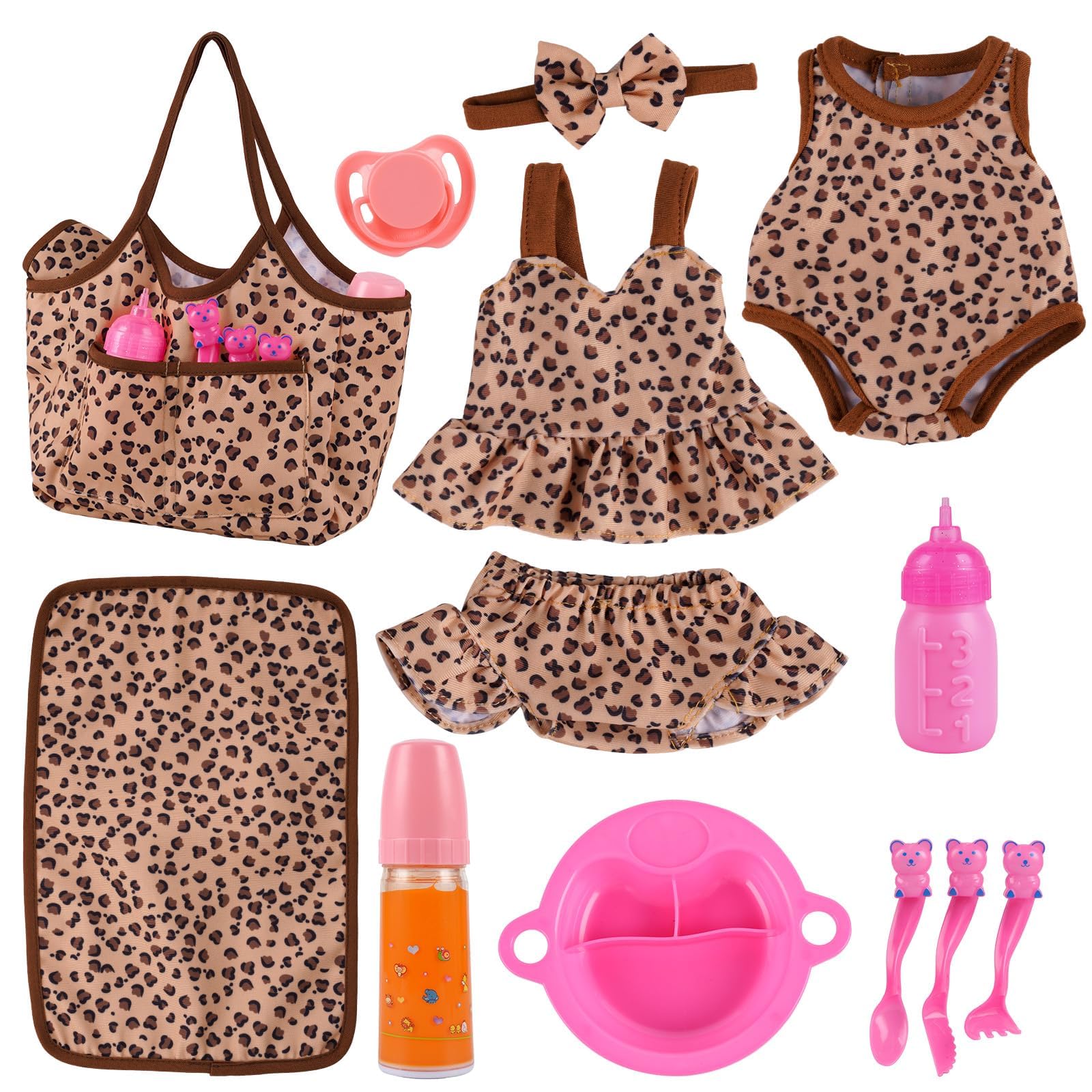 BABESIDE leopard-pattern doll clothes for 10-12 inch dolls, easy mix-and-match outfits