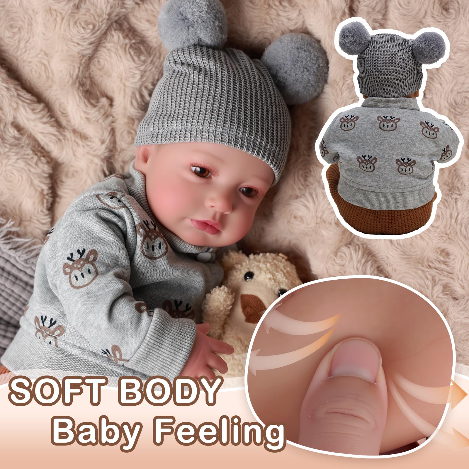 BABESIDE reborn doll 17in close-up of realistic face features