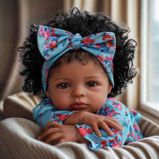BABESIDE lifelike reborn black girl face closeup showing realistic features for imaginative play