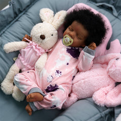 BABESIDE lifelike reborn doll with a black face close-up, showing detailed facial features.