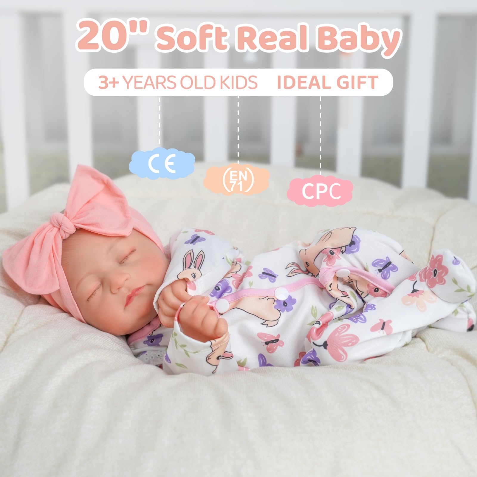 BABESIDE 17-inch Reborn Baby Doll with lightweight vinyl body for cuddling and posing.