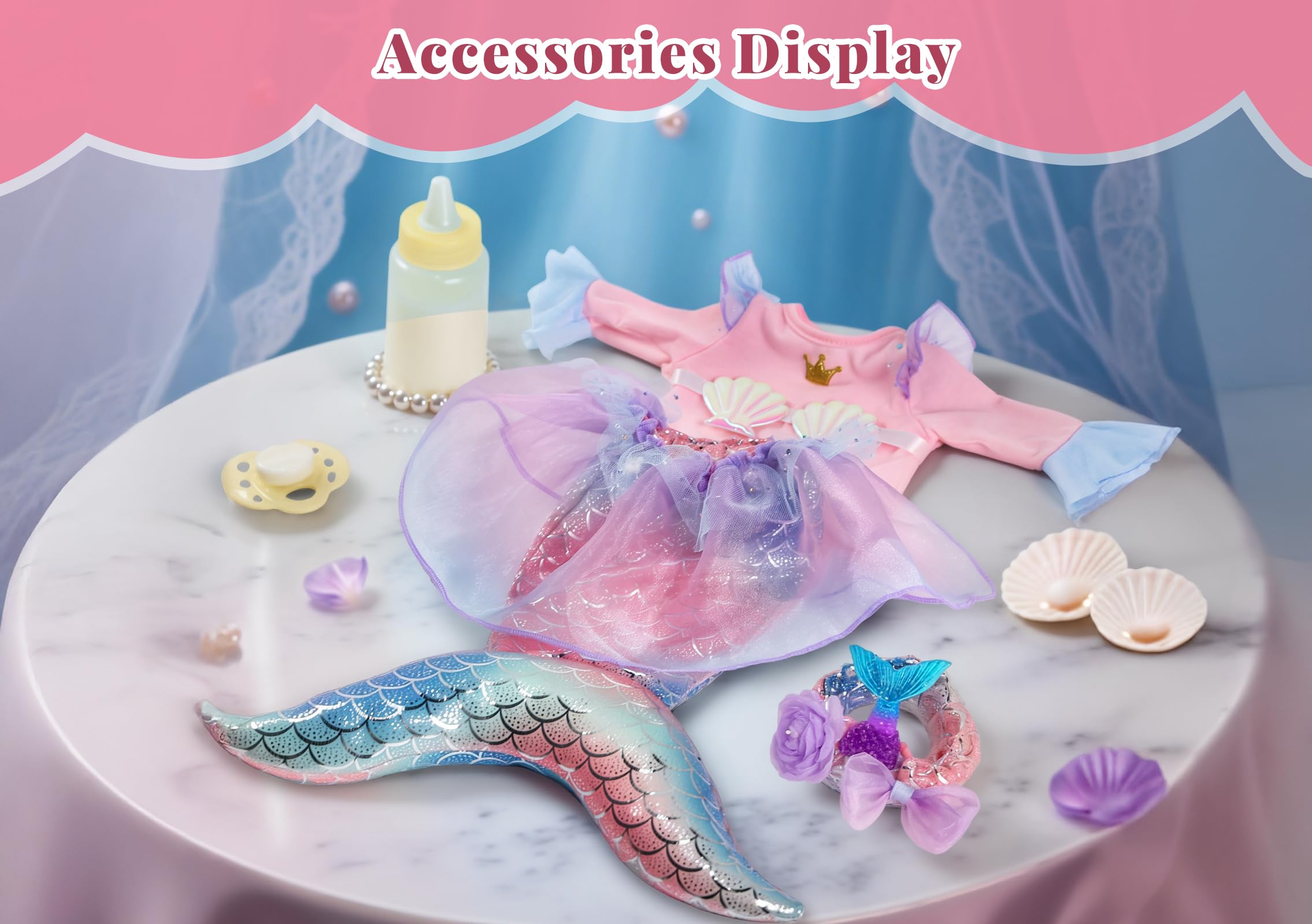 BABESIDE Mermaid Baby Doll accessories set enhances complete dress-up play