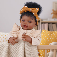 BABESIDE Reborn doll curly rooted hair detail for easy styling options.