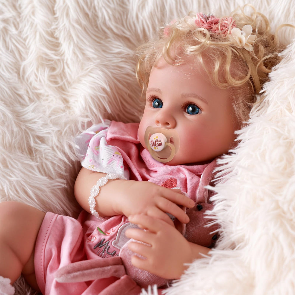 BABESIDE Reborn doll featuring soft blonde curls for cuddly styling