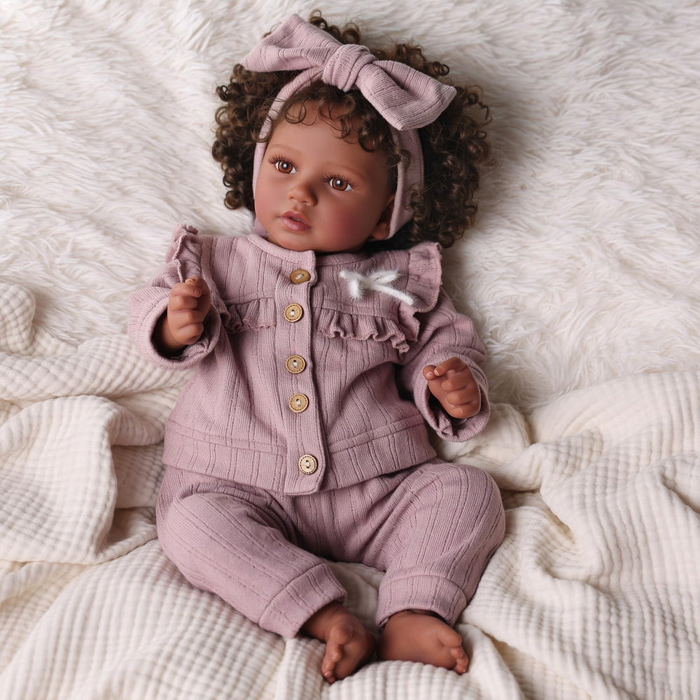BABESIDE Callie outfit features a pink dress with wooden buttons for adorable dress-up moments.