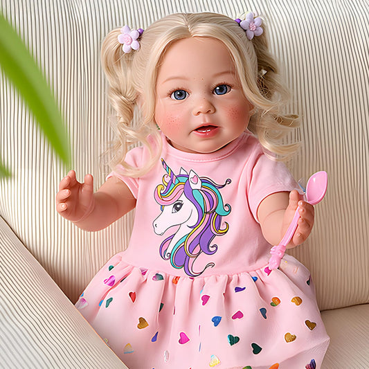BABESIDE Reborn freckled 20-inch doll with awake blue eyes, ideal for imaginative play.
