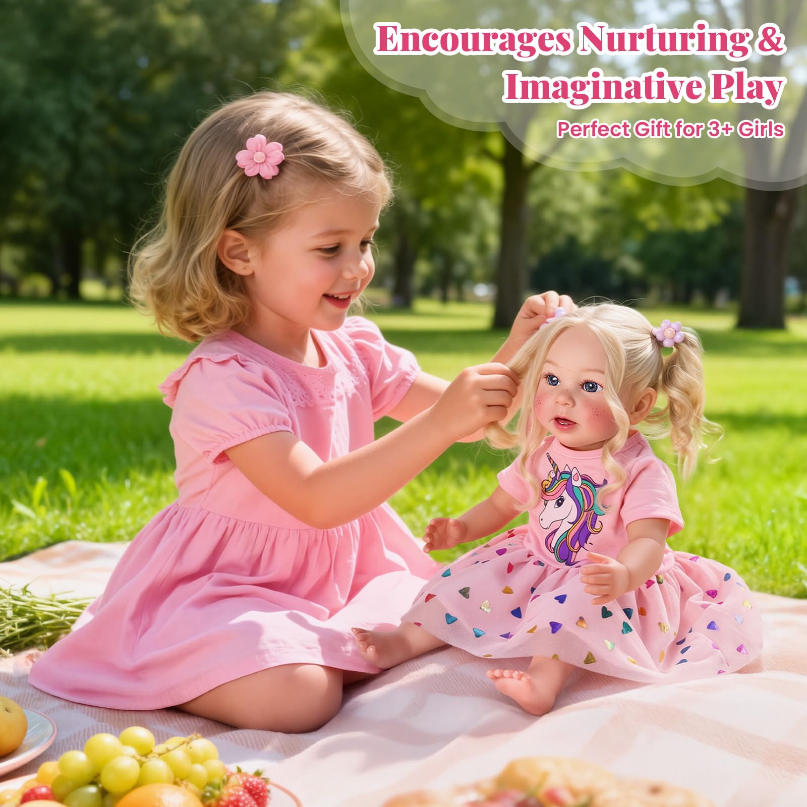 BABESIDE awake blond-curly doll invites gentle storytelling and nurturing play.