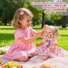BABESIDE awake blond-curly doll invites gentle storytelling and nurturing play.
