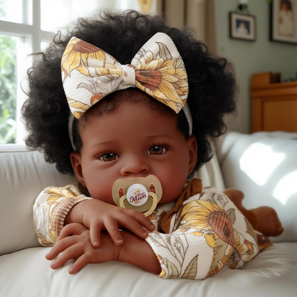 BABESIDE Reborn Black Doll face with warm smile for comforting pretend play.