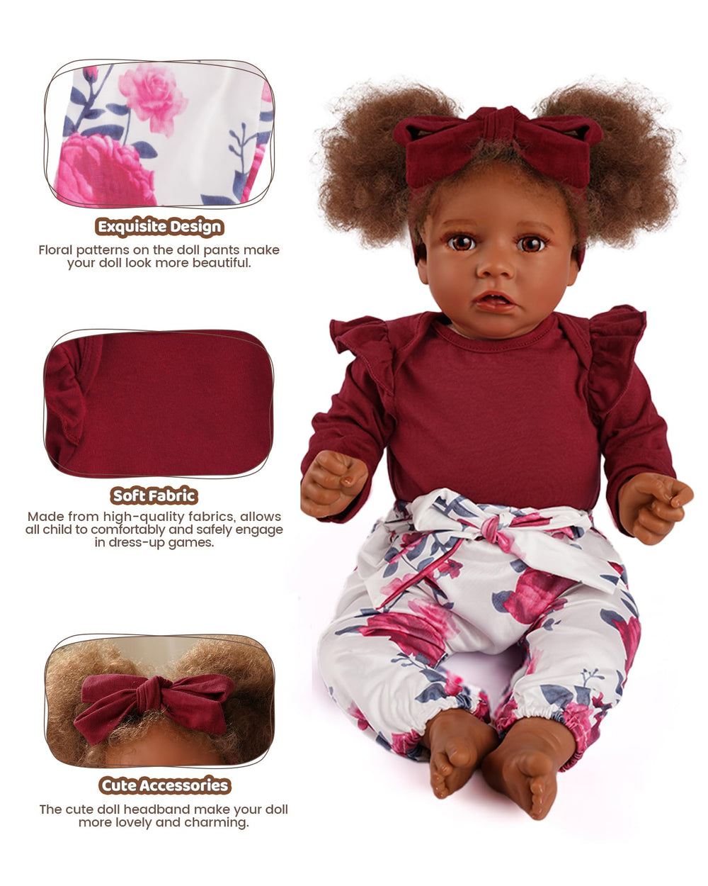 BABESIDE wine red headband completes the outfit for polished doll styling.