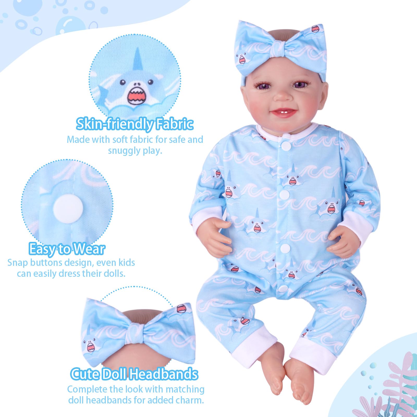 Babeside shark-pattern set offers bold style for imaginative doll scenes.