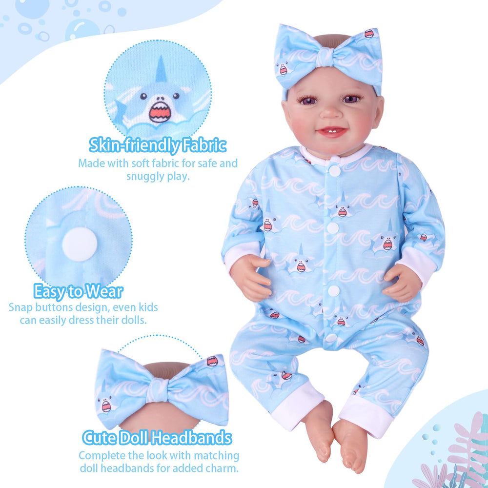 Babeside shark-pattern set offers bold style for imaginative doll scenes.