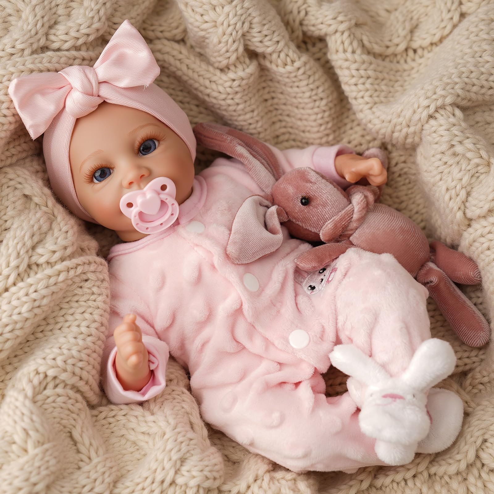 Babeside soft vinyl body allows posing for cuddling and nurturing play.