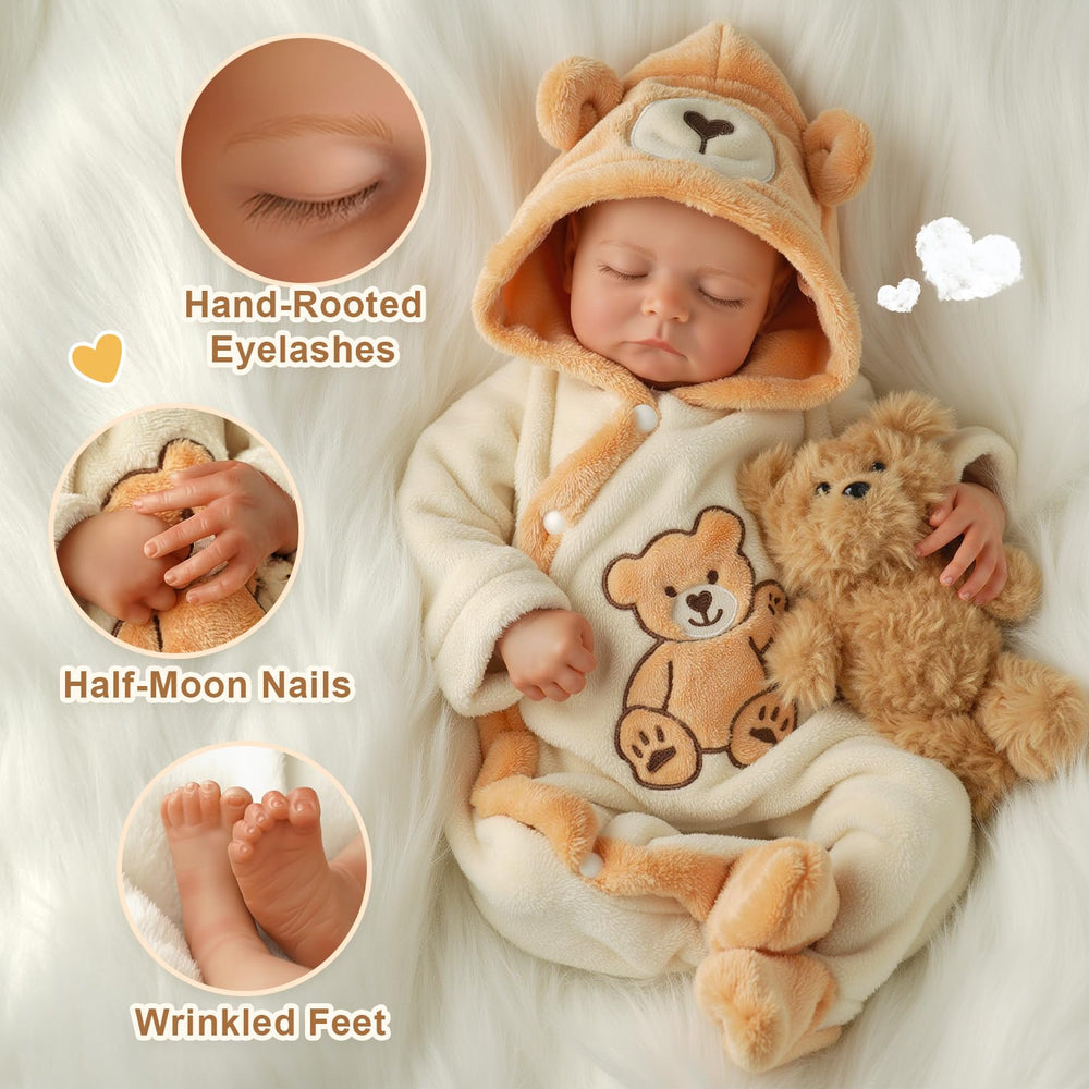 BABESIDE Soft vinyl limbs and cloth body offer cuddly, comfortable posing for pretend care.