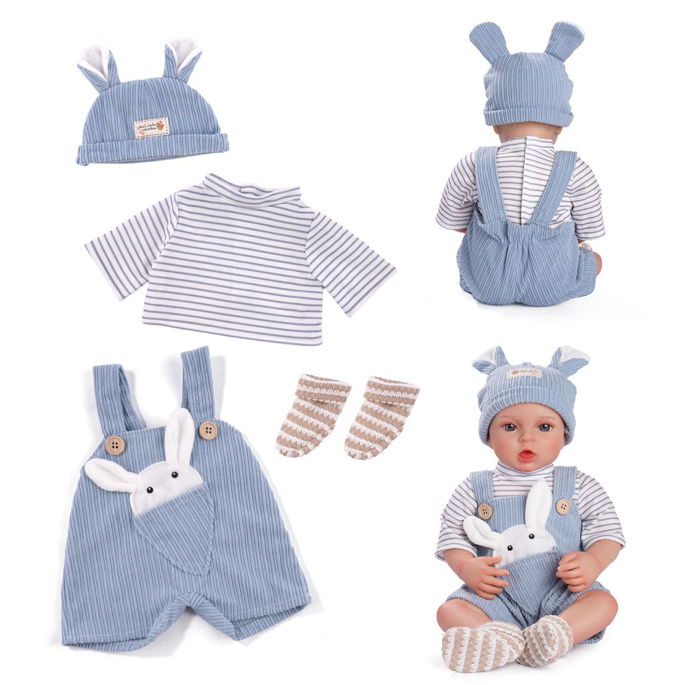 BABESIDE stripe blue top shown for 15-18 inch reborn dolls, soft daily wear