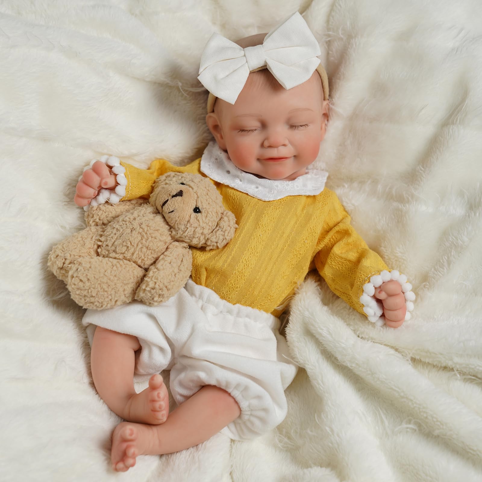 BABESIDE weighted doll hugging scene highlighting comforting companion for children.