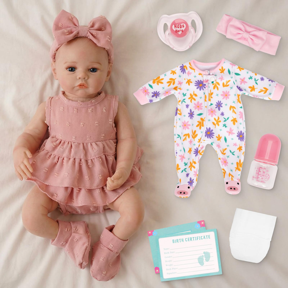 Babesnug reborn doll, 18-inch, with two outfits for dress-up play