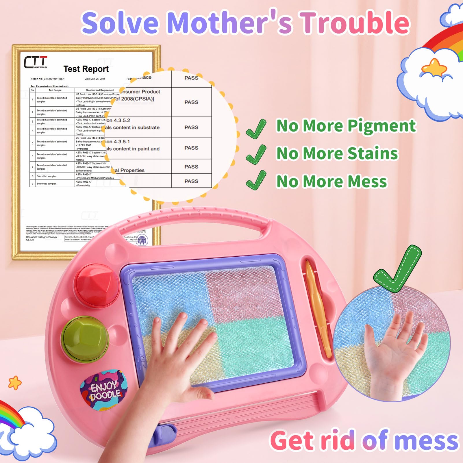 BABLOCVID doodle board with stamps encourages motor control and imaginative stamping play