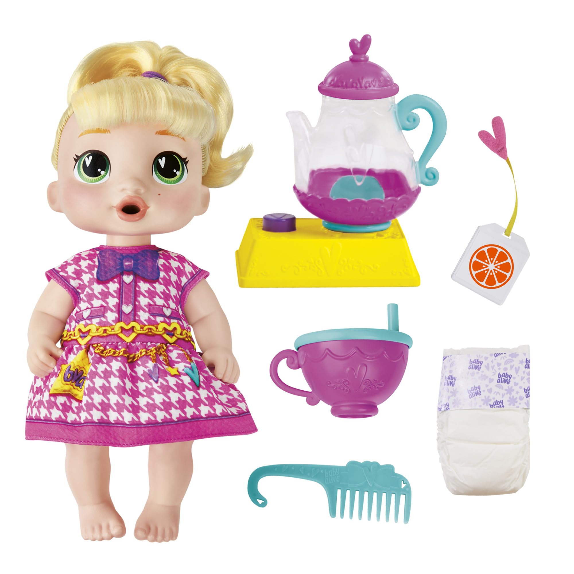 Baby Alive LaLa GooGoo doll enjoys bubbly tea during imaginative play
