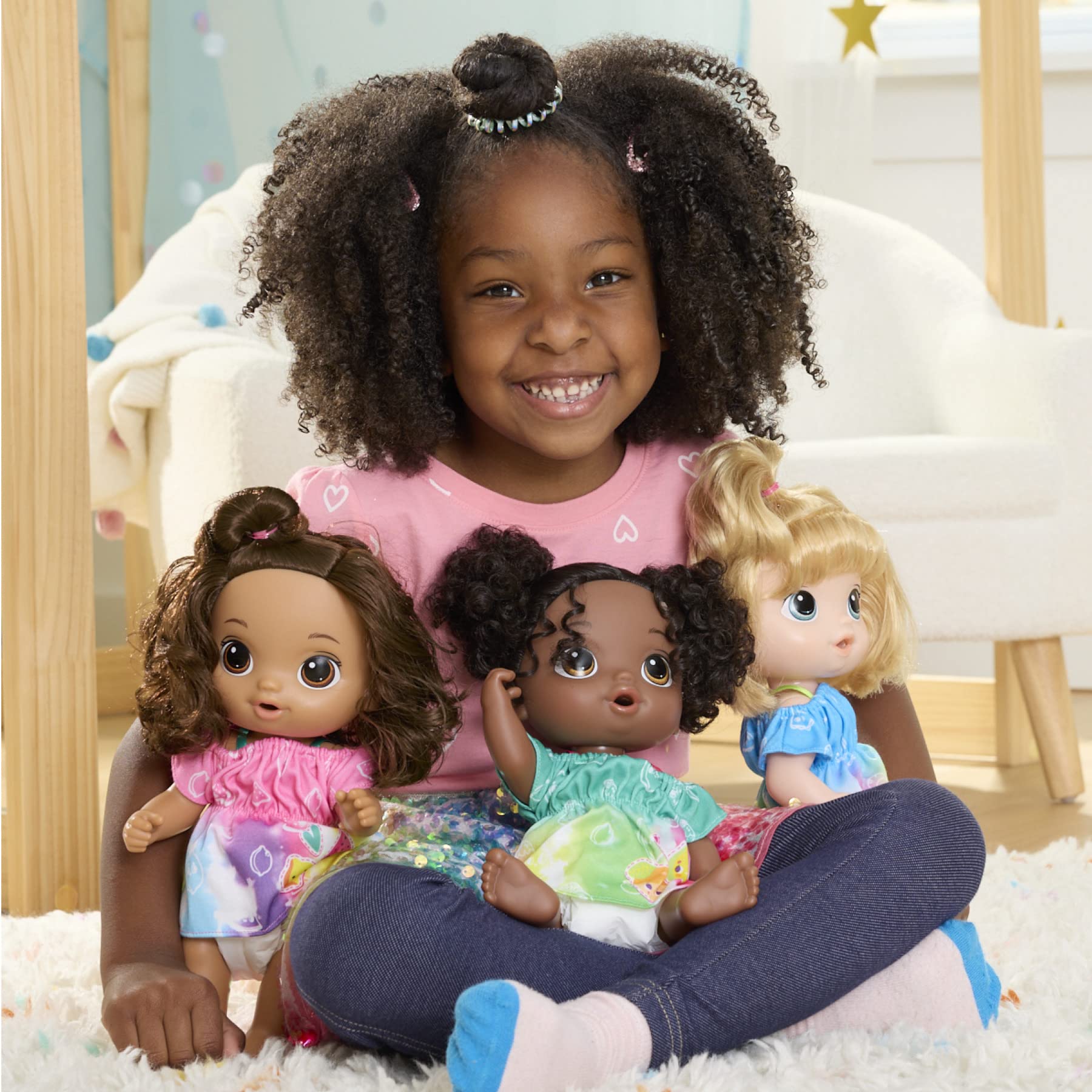 Baby Alive Fruity Sips accessories stored in fruit basket.