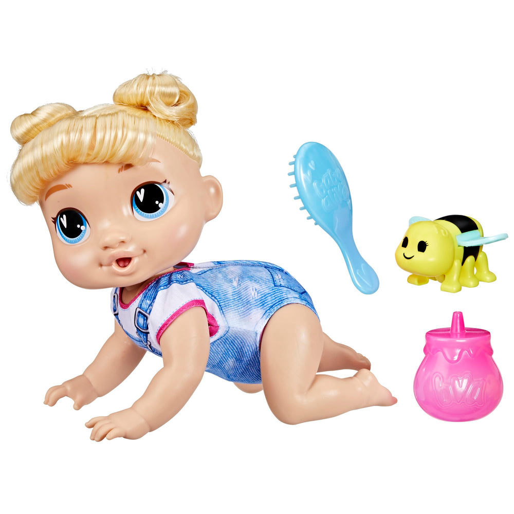 Baby Alive Harper Hugs crawling doll back view shows motion and friendliness.