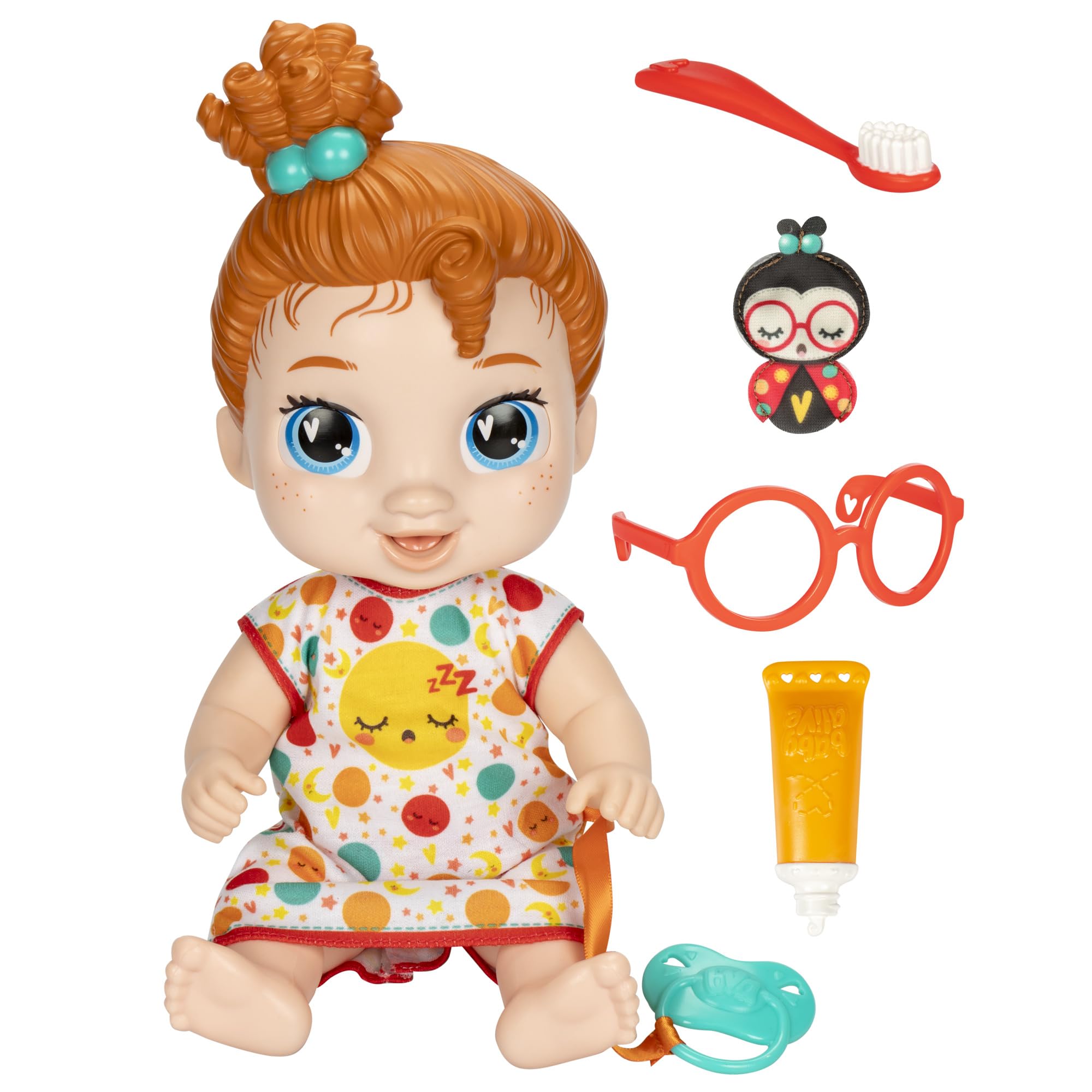 Baby Alive Lil Dreamer Dottie Doodle doll face close-up with sleepy eyes for bedtime play